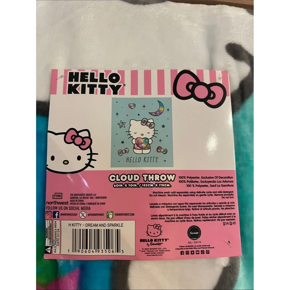 Hello Kitty Dreams and Sparkle Plush Cloud Throw- 60” x 70”, limited edition